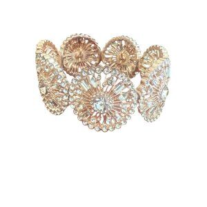 INC Rose Gold Crystal Circle Stretch Bracelet 1" Wide Sunburst Sitting at 7" NWT